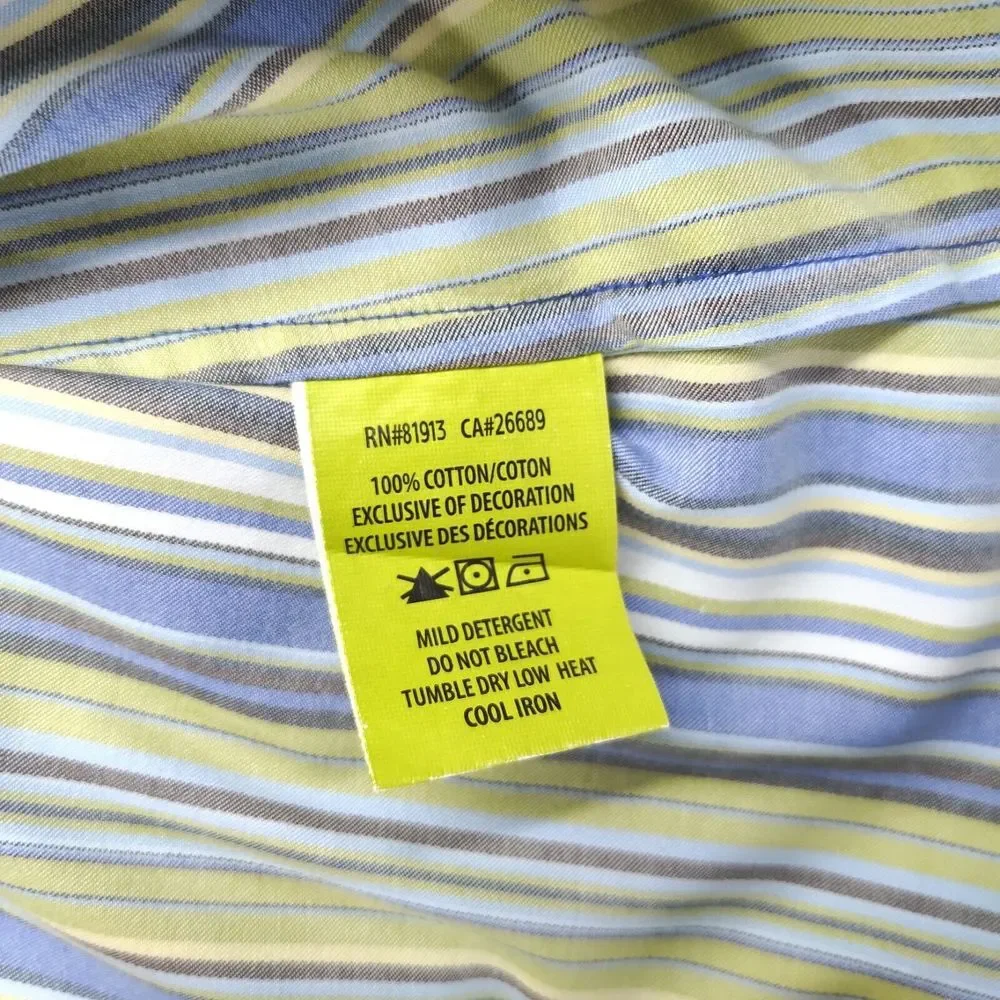 Robert Graham Shirt Mens XL Green Striped Classic Fit Flip Cuff Button Down